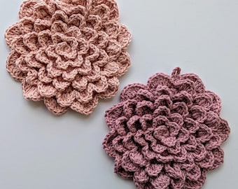 Crochet Flower Trivet with Hanging Loop – 100% Cotton, Handmade Kitchen Decor or Hot Pad