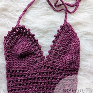 Plum Crochet Bralette Top | Boho Lacy Vegan Silk Crop Top | Handmade Festival Wear | Adjustable Tie | XS & S