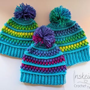 Kids Crochet Beanie: Removable Yarn Pom, Colorful Winter Hat, Stretchy Brim