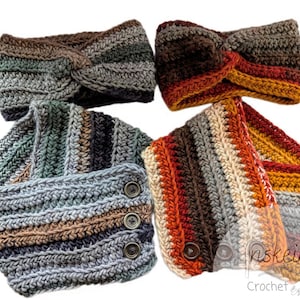 Chunky Crochet Ear Warmer & Cowl Set | Wool Look Acrylic | Soft Headband with Button Scarf | Handmade Gift | Sensitive Skin Winter Set
