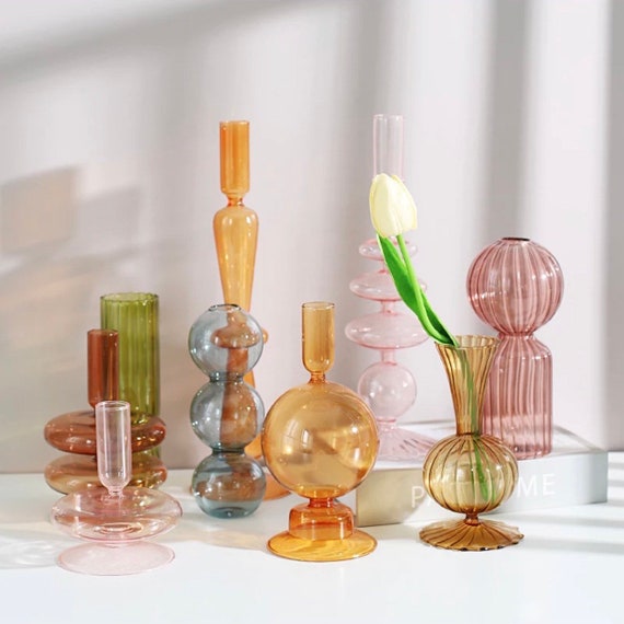 Colorful Glass Candlestick Holders