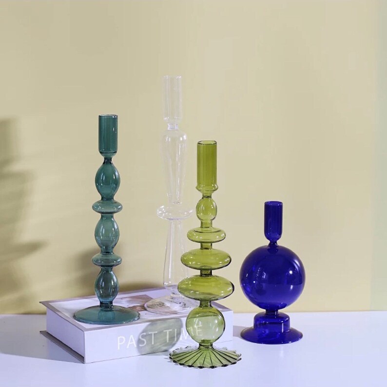 Colorful Retro Vintage Glass Candlestick Holders Bohemian Etsy