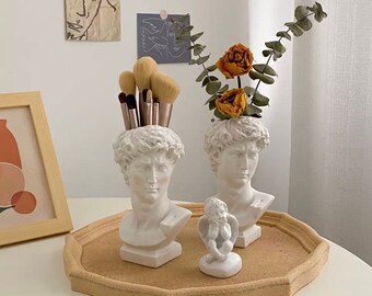Renaissance David Greek Statue Vase Multipurpose Holder, Home Decor Dark Academia Accessory, Make Up Brush Hold Ornament