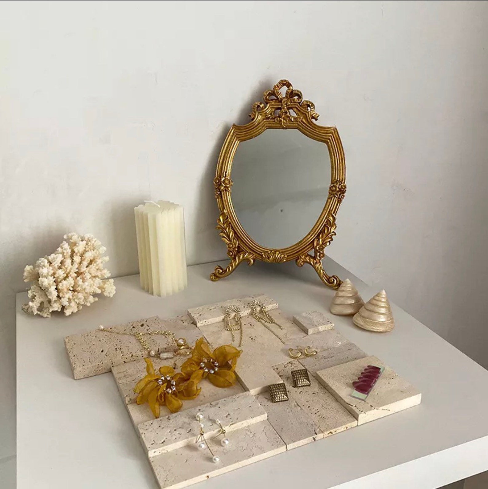 French Vintage Style Coquette Golden Floral Framed Mirror Etsy