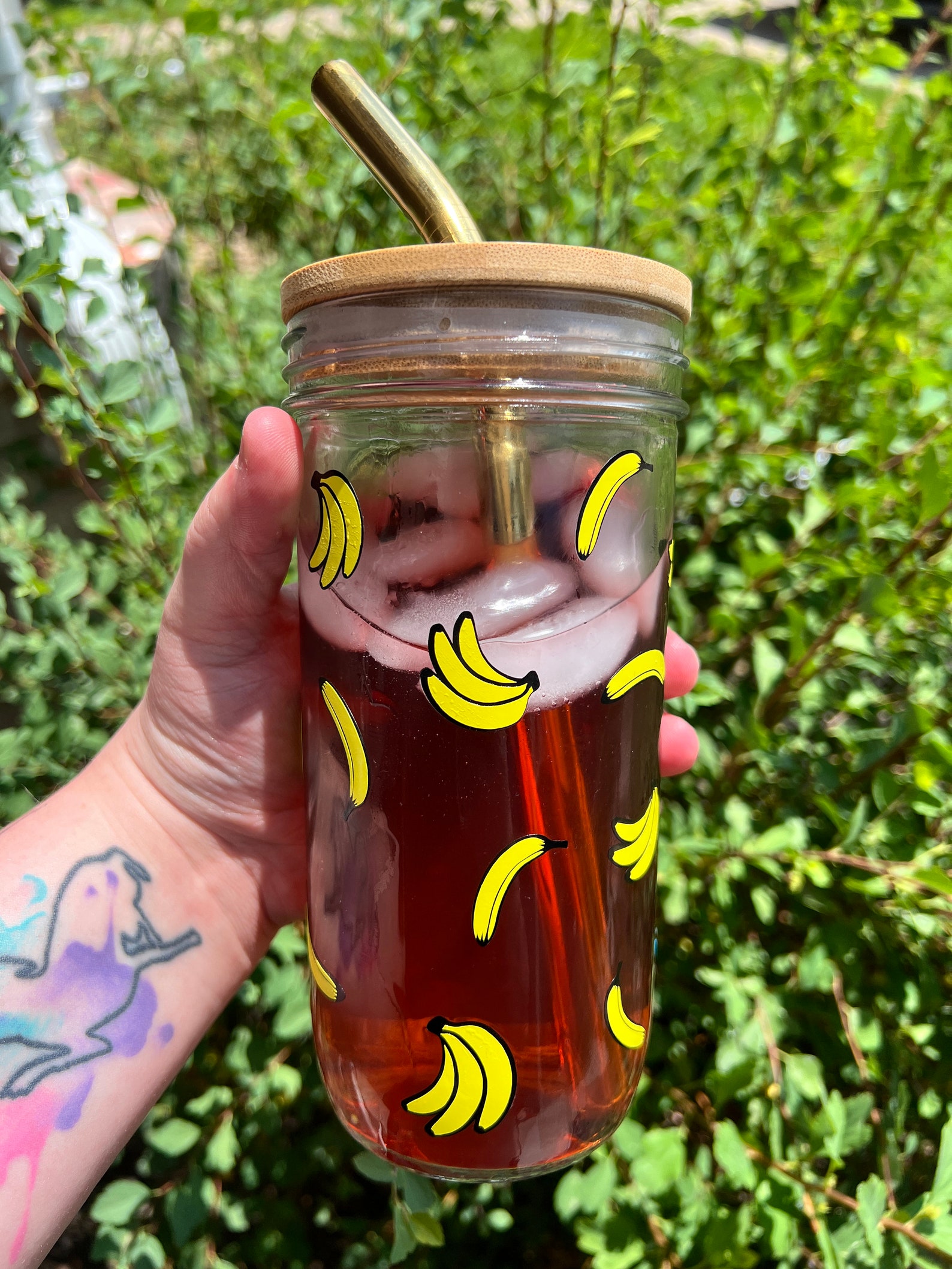 Minon Inspired Glass Cup With Bamboo Lid and Metal Straw Etsy