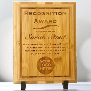 Real Bamboo Recognition Award Plaque Trophy, Recognition Gift, Trophies and Awards, Eco Friendly Wood, 5x7 7x9 9x12 inch Custom Plaques
