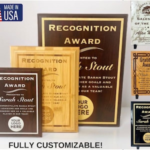 Holzpreis-Plaketten, personalisierte Anerkennungspreise, Bambus, Kirsche, Eiche, Marmor, schwarzes Glas, Anerkennungs-Plakettengeschenk, Wertschätzungsgeschenke