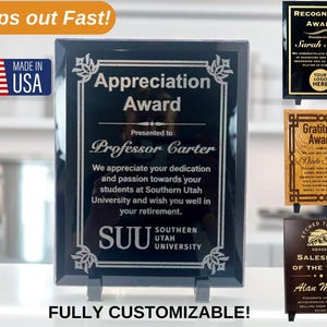Glass Appreciation Award, Custom Plaque Award, Achievement Awards, Personalized Recognition Award Plaque, Perfect Gift to Show Appreciation!