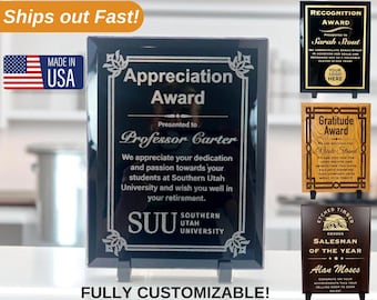 Glass Appreciation Award, Custom Plaque Award, Achievement Awards, Personalized Recognition Award Plaque, Perfect Gift to Show Appreciation!
