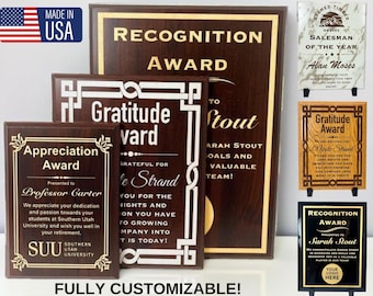 Custom Cherry Award Plaque, Personalized Plaque Award Wood, Gold & Silver Award Plaque, Recognition and Appreciation Gift, Corporate Awards!