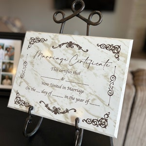 Marmor Heiratsurkunde, perfektes Jubiläumsgeschenk, Heiratsurkunde Plakette, personalisierte 9x12 Plakette, benutzerdefinierte Marmor Oberfläche!