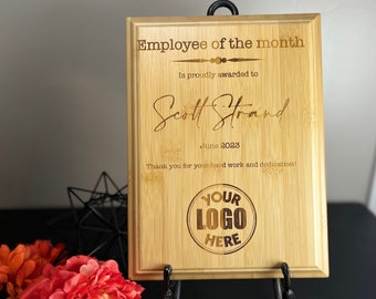 Récompense en bambou véritable, Employé du mois, Cadeau d'employé, Récompense d'appréciation, Trophée d'employé, Récompense personnalisable, Présentoir 7 x 9 ou 9 x 12