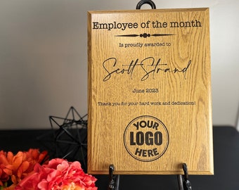 Récompense chêne personnalisé, employé du mois, cadeau d'employé, récompense d'appréciation, trophée d'employé, récompense personnalisable, présentoir 7 x 9 ou 9 x 12