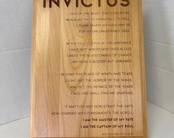 Invictus Poem Plaque – William Ernest Henley Wall Art – Inspirational Motivational Gift – Engraved Wood or Marble Finish – Home Office Decor