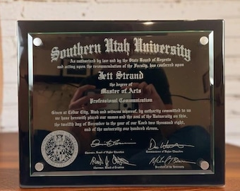 Handcrafted Floating Glass Degree Plaque, Christmas Gift for College Graduates, Custom Diploma Frame, Perfect Gift for Him/ Her, Ships Free