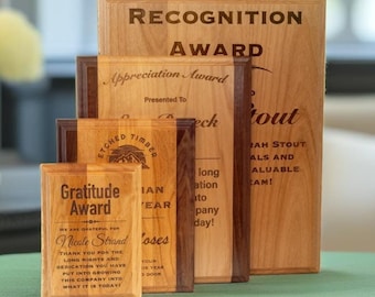 Plaque de récompense personnalisée en bois d'aulne, design entièrement personnalisable, plusieurs tailles et matériaux, trophée de reconnaissance de la plaque, livraison gratuite