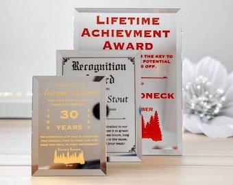 Award Glass Plaques, Customizable Awards, Employee Awards, Mirrored Glass Trophies, Engraved Award Plaque, Custom Award and Trophies, NO FEE