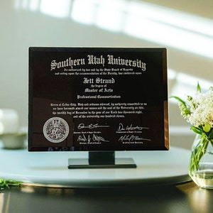 Black Glass Diploma Frame, Custom Degree Frame, College Graduation Gift, College Diploma, Professor Gift, Diploma Frames, Diploma Plaque