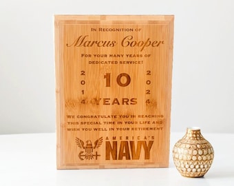 Placa de regalos militares retirados de bambú, regalos de jubilación militar personalizados, regalo de jubilación de la Marina, jubilación militar de la Fuerza Aérea, jubilación del ejército