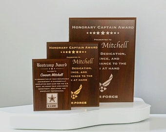 Military Veterans Award Plaque Dark Cherry, Customizable Military Gifts Plaque, Perfect for Honoring Army, Navy, Air force, and Marines