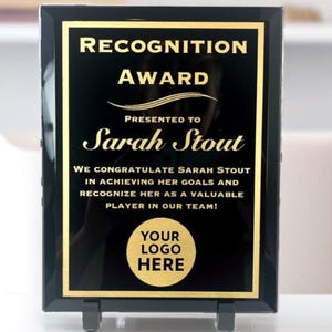 Black Glass & Gold Trophy Award, Custom Plaque Award, Personalized Recognition Award, 5x7 7x9 9x12 inch, Employee Gifts, Awards and Trophies