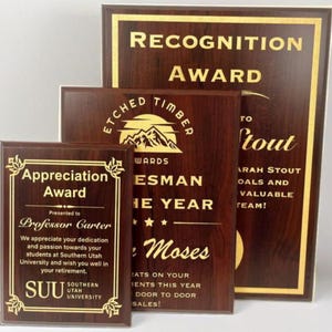 Handcrafted Award Plaque Trophy, Cherry Finish Wood Plaques, Custom Trophies, Achievement Awards, Recognition Gift, 5x7 7x9 9x12 inch