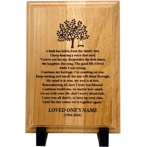 Personalized “A Limb Has Fallen” Sympathy Gift Memorial Plaque – Remembrance Gift for Loss of Loved One – In Loving Memory Keepsake