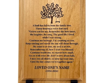 Placa conmemorativa personalizada "Se ha caído una extremidad" - Regalo de condolencia por la pérdida de un ser querido - Recuerdo en memoria de un ser querido