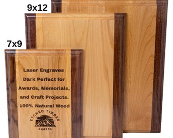 Alder & Walnut Wood Plaque Blank, Award and Craft Plaque, Wood Base Plaque, Ideal for DIY Projects, Crafts, Engraving, and Memorials