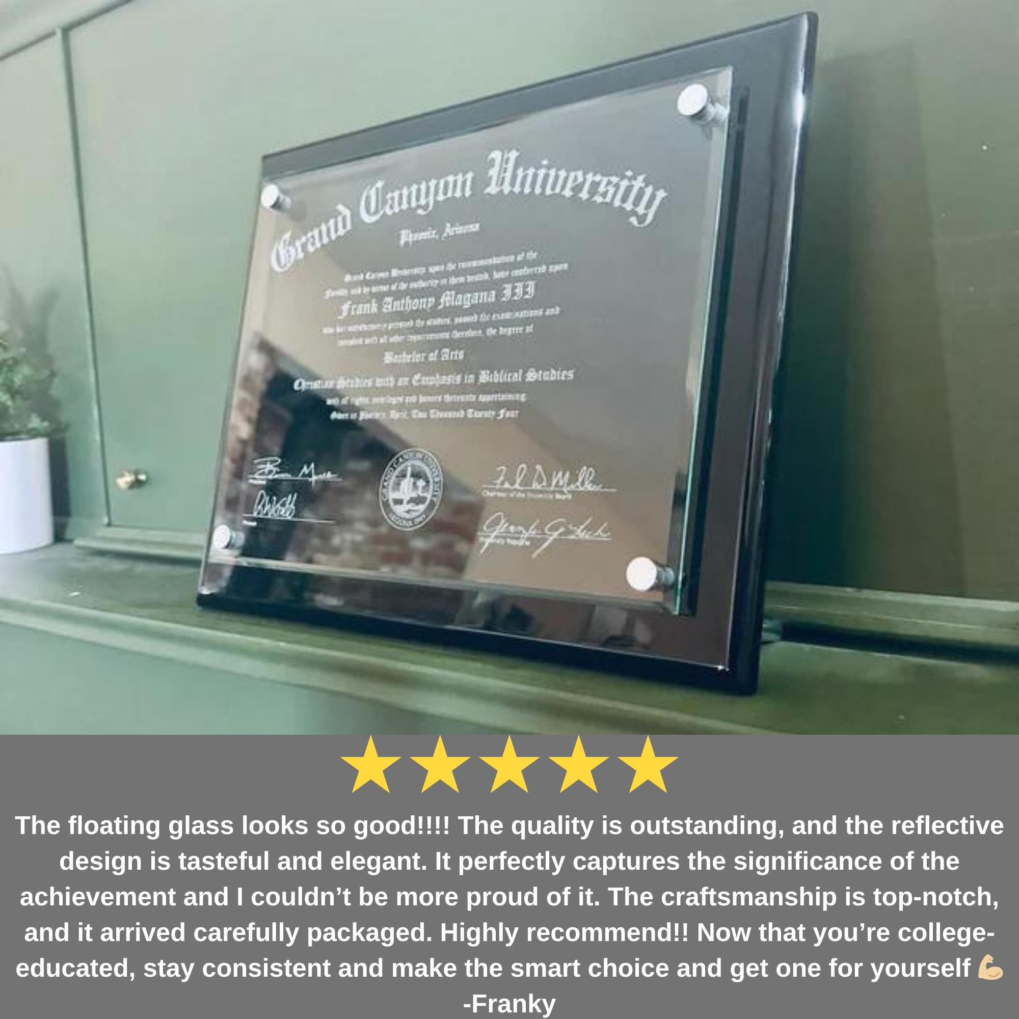 Rosewood Floating Glass Degree Frame, College Diploma Frame, Custom ...