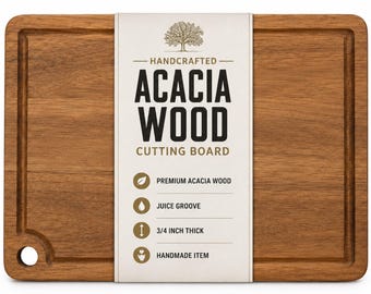 Handcrafted Acacia Wood Cutting Board Charcuterie – Eco-Friendly Kitchen Chopping Board with Juice Groove & Hanging Hole 3 Sizes Available