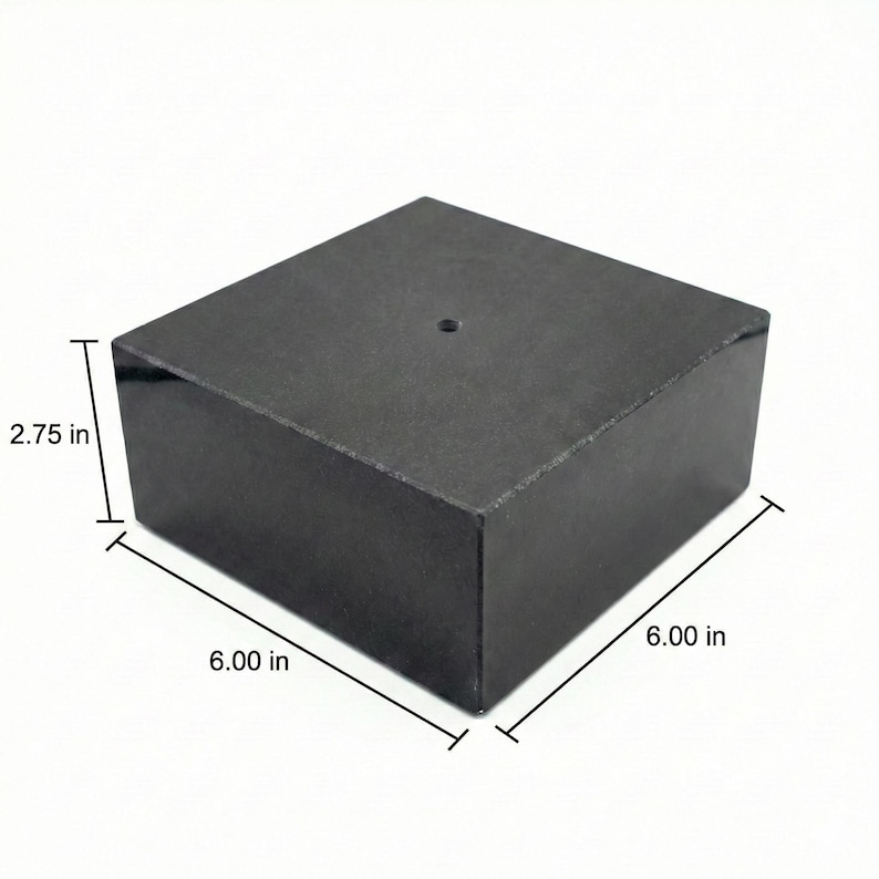 Black Marble Display Base with Center Mount Hole – Polished Stone Pedestal Stand for Sculpture, Statue, Art, Awards, Lamps & Decor 6x6x2 3/4"