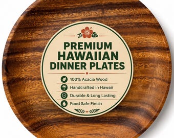 Handcrafted Hawaiian Wooden Dinner Plates - Made From Acacia Wood, Premium Round Wooden Tableware Plate