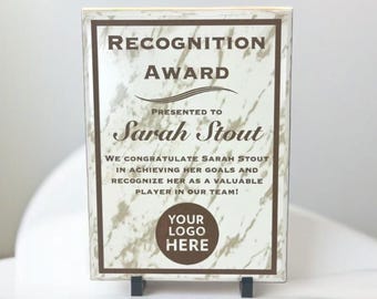 Marble Finish Recognition Award Plaque, Trophy Plaque Award Sign, Custom Plaque, 5x7 7x9 9x12 inch, Variety of Materials and Free Shipping!
