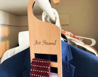 Tie Hanger Personalized, Custom Wood tie hanger, Engraved Logo Tie Holder