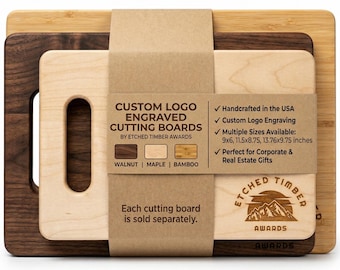 Custom Logo Engraved Cutting Board – Premium Bamboo, Maple & Walnut | Handcrafted in USA | Corporate and Real Estate Closing Gifts