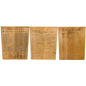 Handcrafted U.S. Founding Document Plaque – Constitution, Declaration of Independence, or Bill of Rights – 12x15 inch, Custom Engraved