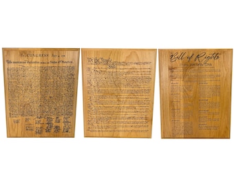 Handcrafted U.S. Founding Document Plaque – Constitution, Declaration of Independence, or Bill of Rights – 12x15 inch, Custom Engraved