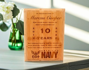 NAVY Retirement Plaque, Custom Military Retirement Award Plaque,  Fully Customizable Trophy Plaque, Perfect for Retiring Soldiers, No Fees