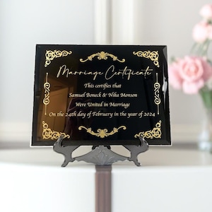Hochzeitszertifikat-Halter, Heiratsurkunde-Rahmen, Hochzeits-Heiratsurkunde, schwarzes Glas-kundenspezifisches Hochzeitsgeschenk, Hochzeitsdekoration