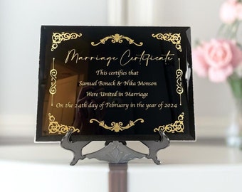 Wedding Certificate Holder, Marriage Certificate Frame, Wedding Certificate of Marriage,  Black Glass Custom Wedding Gift,Wedding Decoration