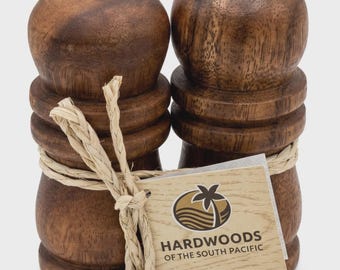 Handcrafted Hawaiian Acacia Wood Salt & Pepper Shakers – Natural Wood Set, Sustainable, Artisan Kitchen Decor, 4 Inch Tall