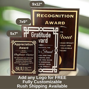 PREMIUM Cherry Award Plaque Trophy, Engraved Wood Plaque Awards, Custom Wooden Plaque, Appreciation Gift, Recognition Award, Free Shipping!