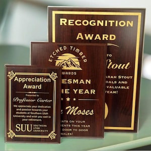 GOLD Award Plaque Trophy, Fully Customizable Plaques, Perfect Gift for Appreciation, Achievement, Employees, and Recognition, FREE SHIPPING