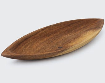 Handmade Acacia Wood Canoe Dish 12.5x4.5x1 inch, Hawaiian Wooden Serving Tray, Rustic Home Decor, Unique Wood Bowl, Housewarming Gift