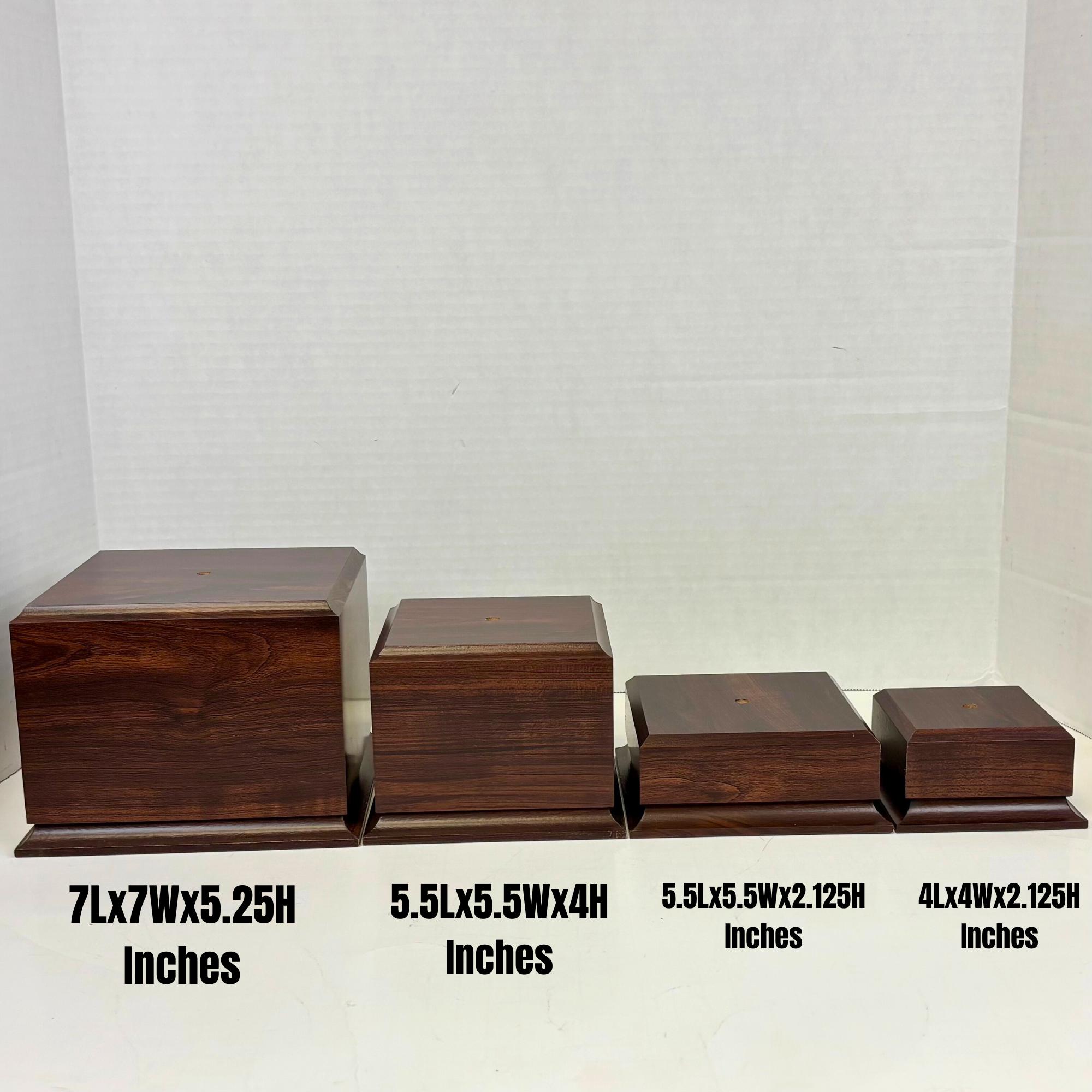 Display Base Pedestal Cherry Finish with 5/16" Center Hole – Square Stand Blank for Trophies, Figurines, 3D Prints, DIY Projects