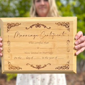 Bambus Heiratsurkunde, perfektes Jubiläumsgeschenk, Heiratsurkunde, personalisierte 9x12 Plakette, benutzerdefinierte Bambus Heiratsplakette