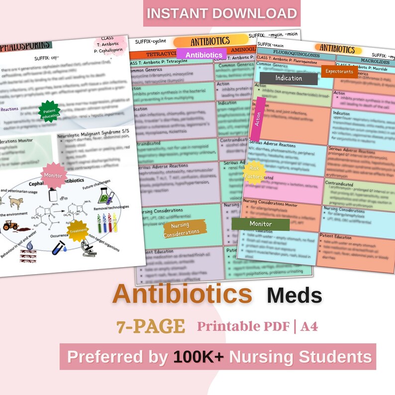 Antibiotics Pharmacology Nursing Student Notes Etsy
