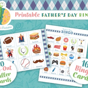 Bingo del Día del Padre Imprimible, 16 cartones, Descarga Instantánea