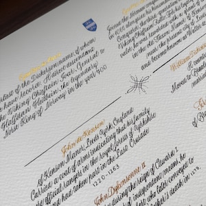 Calligraphie personnalisée/poème manuscrit, paroles, couplets, lettre/arbre généalogique